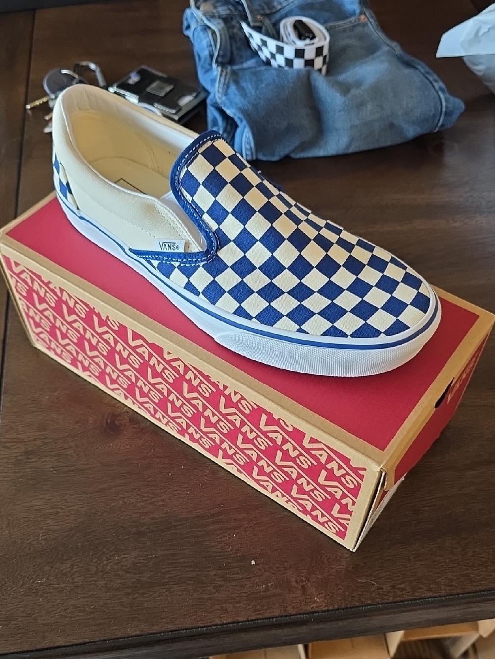 Vans Kids Slip-On Checkerboard Blue and White